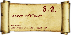 Bierer Nándor névjegykártya